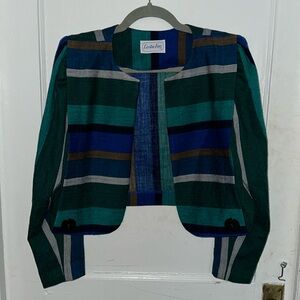 Leslie Fay cropped Blue Stripped Light Blazer